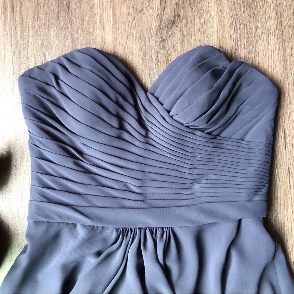 Mori Lee Strapless Slate Blue Cocktail Dress - Picture 2 of 10